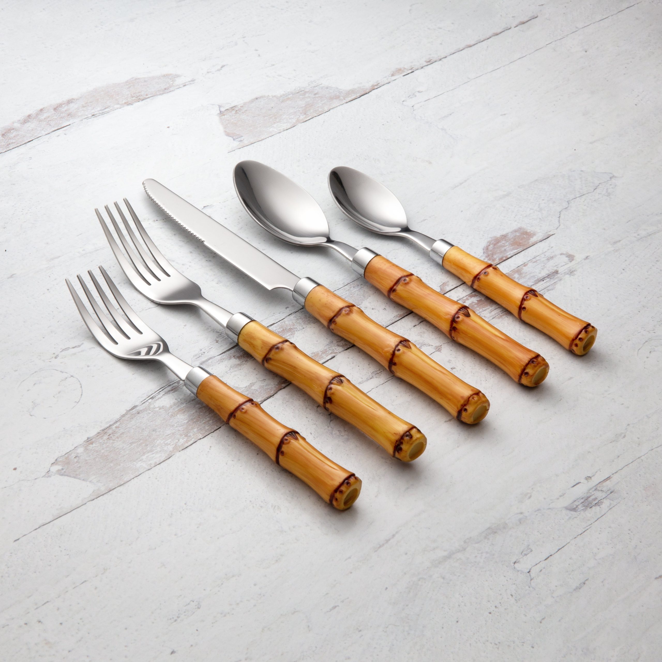 Bamboo Handle 20-Piece Flatware Set
