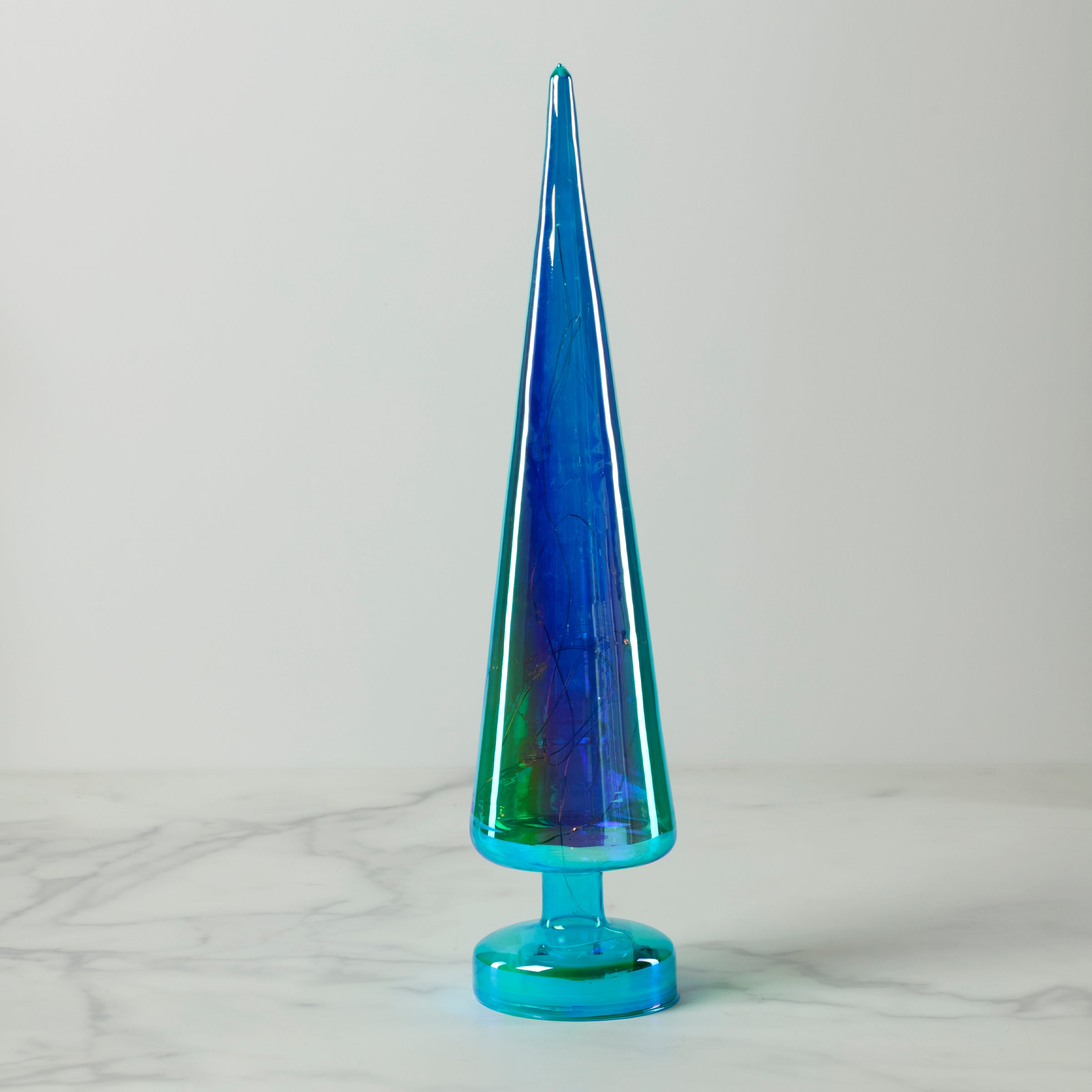 Led Lit Teal Glass Holiday Tree - Image 2