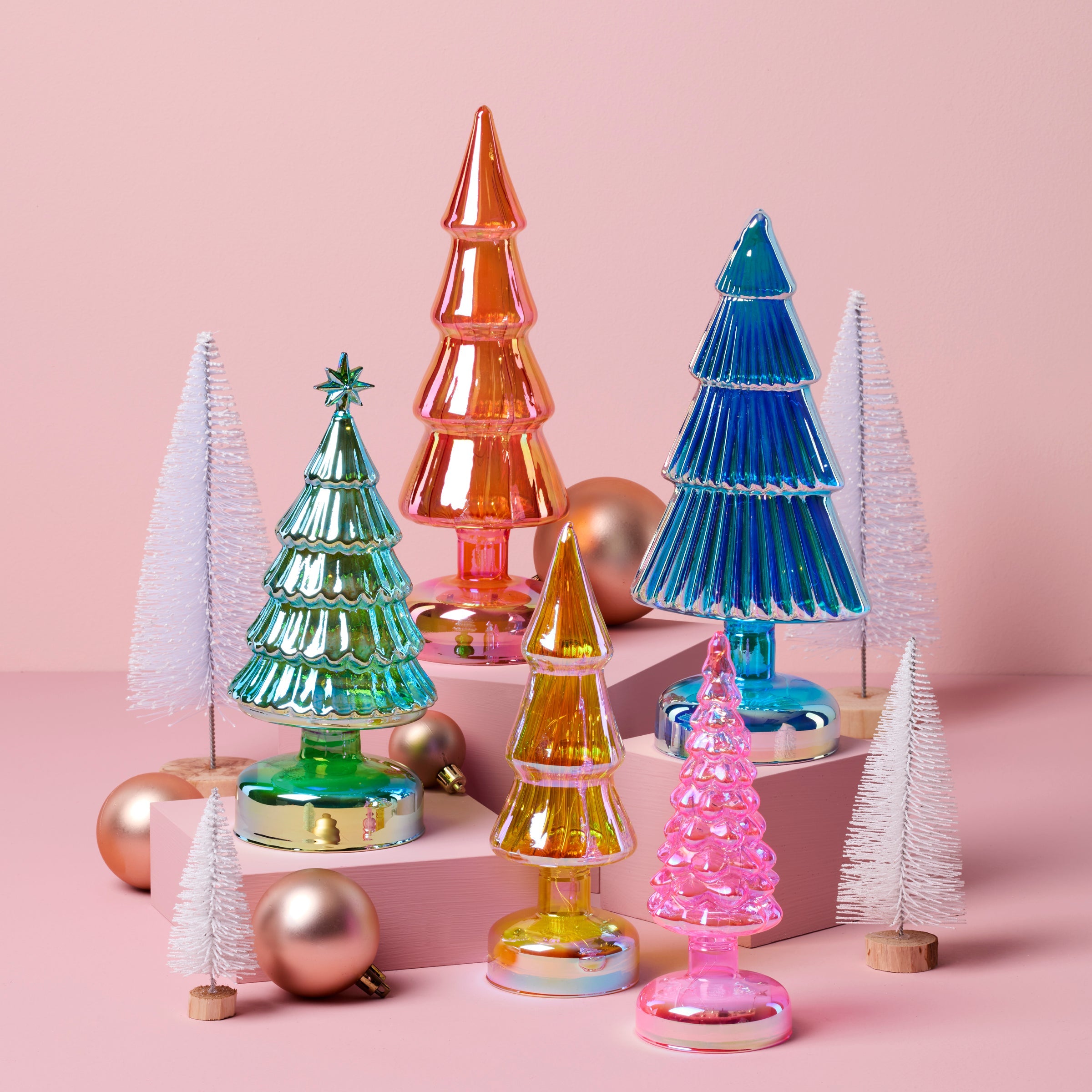 Small Multicolor Led Lit Holiday Trees 5-Piece Set - Image 3