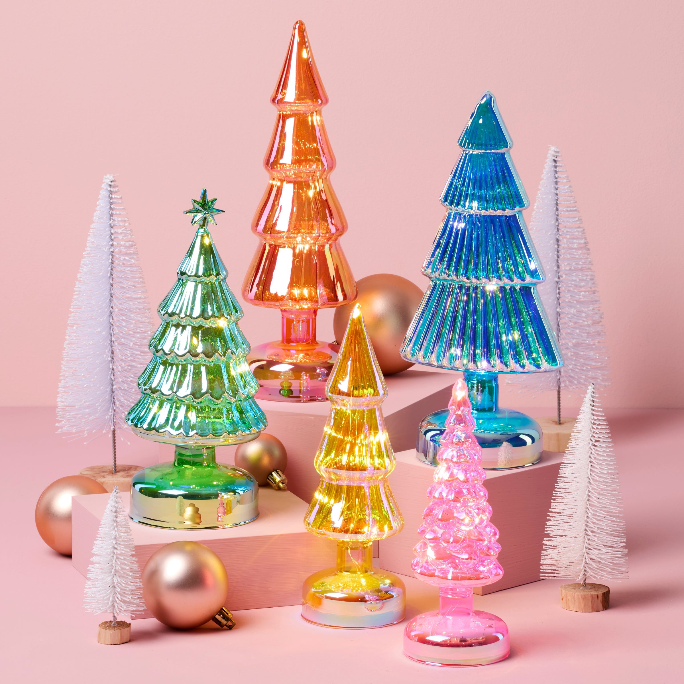 Small Multicolor Led Lit Holiday Trees 5-Piece Set - Image 4