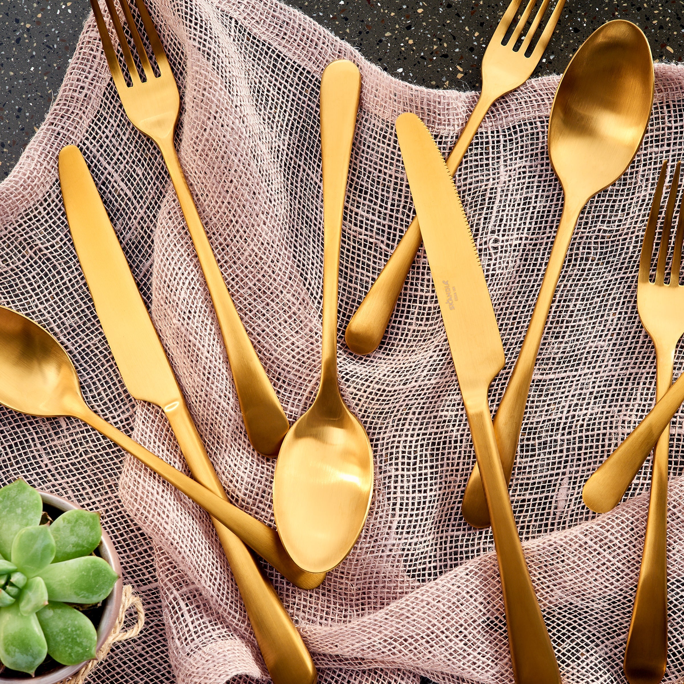 Mirabella Gold Titanium Satin 20 Piece Flatware Set - Image 3