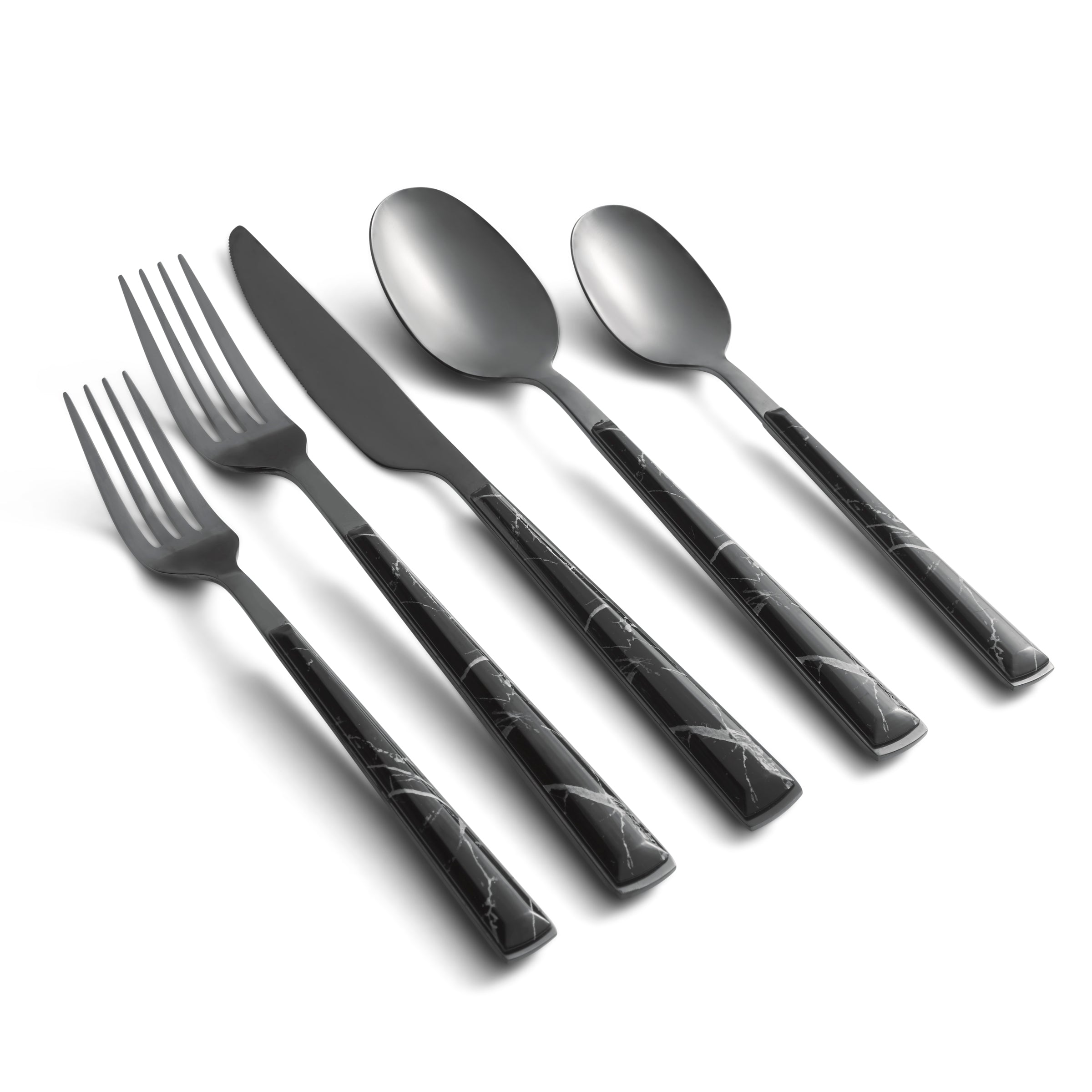 Eivin Mirror with Black Marble Handle 20 Piece Flatware Set