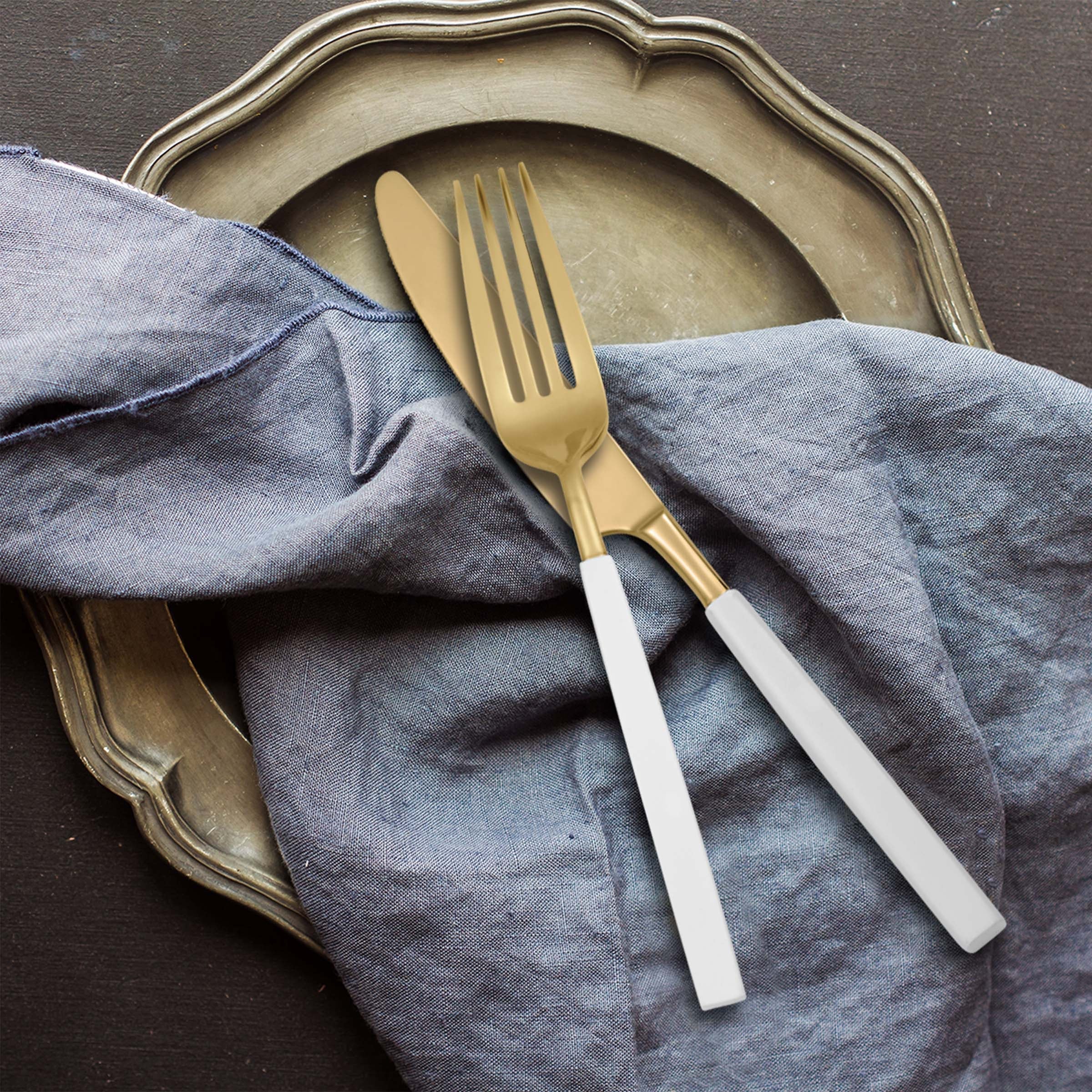 Marion Gold with White Enamel Handle 5 Piece Place Setting - Image 2